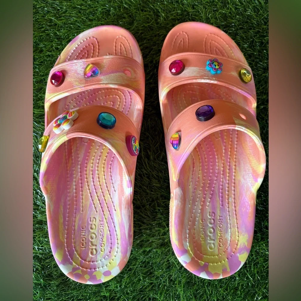 CROCS Unisex Tie Dye 2 Strap Slide Sandals
